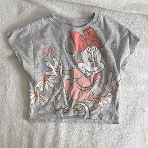 Girls' Gray Minnie Mouse Crop Tee with Pink Accent